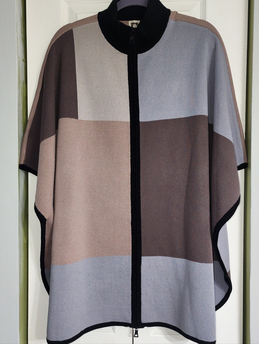 Calvin Klein 1XL Colorblock Zip Knit Cardigan Jacket Neutral Tones Black Trim